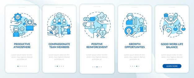 Healthy workplace environment blue onboarding mobile app screen