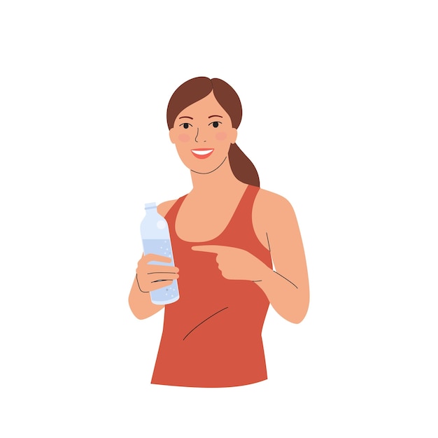 Vector healthy young woman holding water bottle isolated vector cartoon flat style illustration