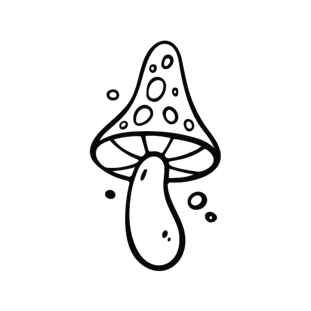 Foglia d'autunno del fungo dell'agarico di mosca disegnata a mano illustrazione vettoriale in stile doodle