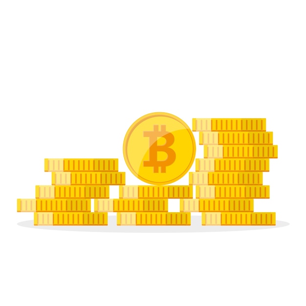 Heap of the golden bitcoins in flat design