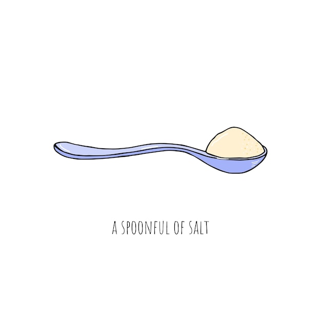 Heaping spoon of salt sketch isolated on white background