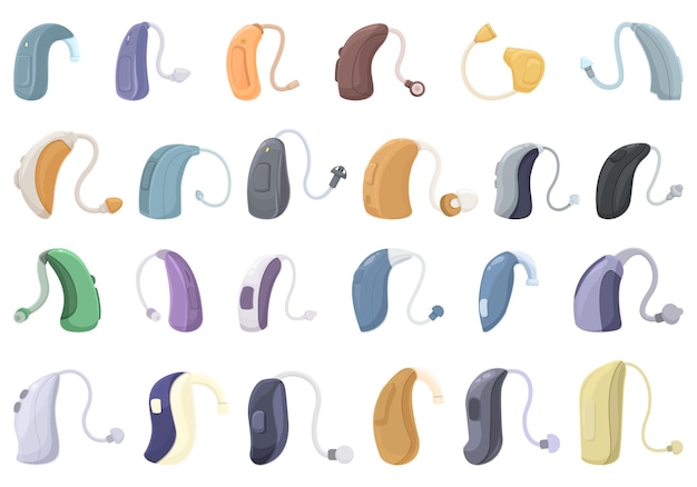 Hearing aid icons set cartoon vector ear volume