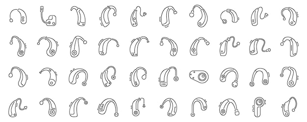 Vector hearing aid icons set outline vector volume loud ear