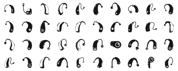 Vector hearing aid icons set simple vector volume loud ear