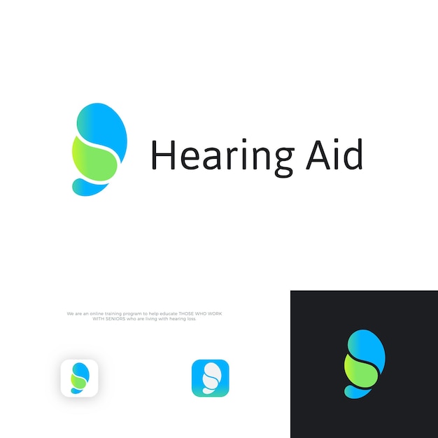 補聴器のロゴの概念耳の補助の抽象的なベクトルのロゴタイプ