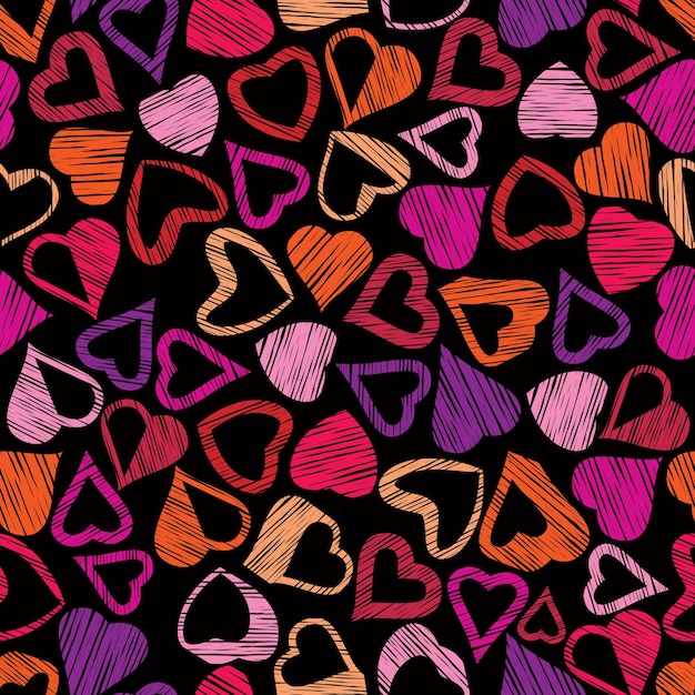 Hears seamless pattern, love valentine and wedding theme seamless vector background, hand drawn lines textures used.