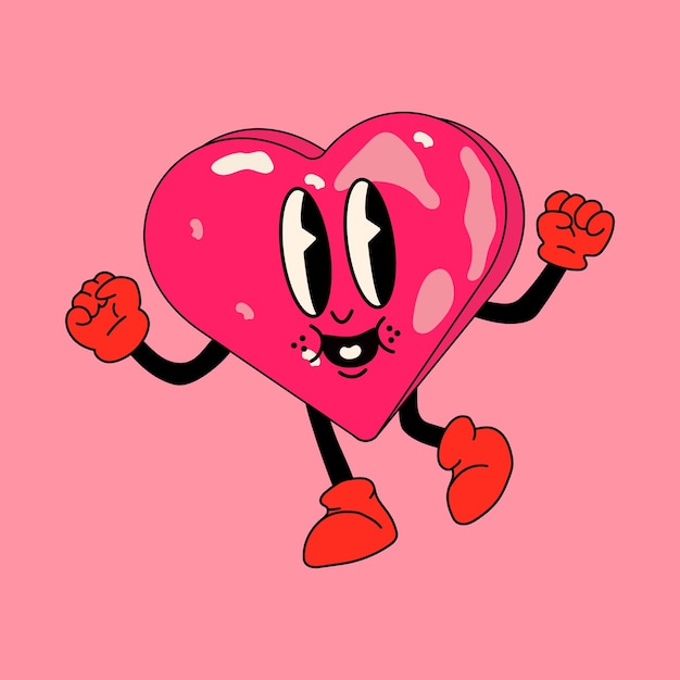 Heart. 30s cartoon mascot character 40s, 50s, 60s old animation style.valentine's day concept