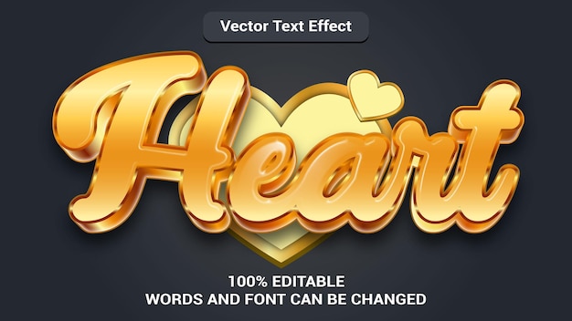 heart 3d premium text effect with modern gold style