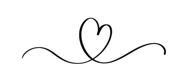 心と愛の渦巻き仕切り手描きスケッチ落書きスタイル連続線落書きハートスレッドベクトルイラスト愛と結婚式のコンセプト
