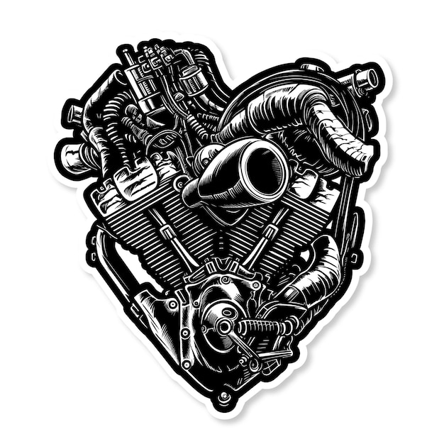 ベクトル ハートとモーターサイクルエンジン部品のベクトルロゴ