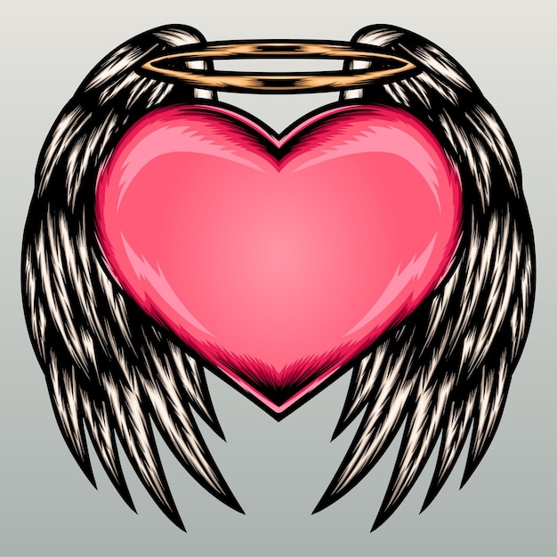 Illustrazione di ala di angelo del cuore.