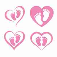 Vector heart baby feet isolated on white background