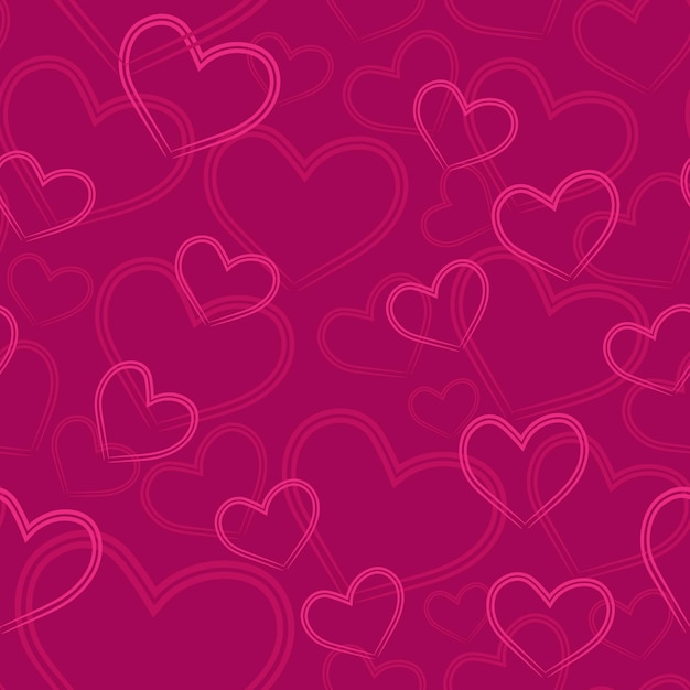 Heart background love day pattern Romantic red and pink doodles hand drawn happy image card romantic decor textile wrapping paper wallpaper design Vector print seamless backdrop