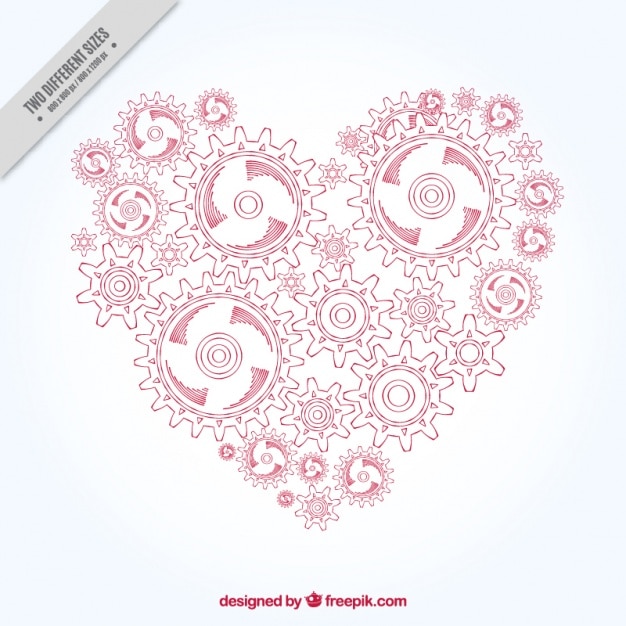 Heart background made of hand drawn gears