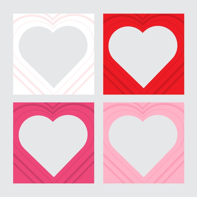 Heart background set border frame design love vector