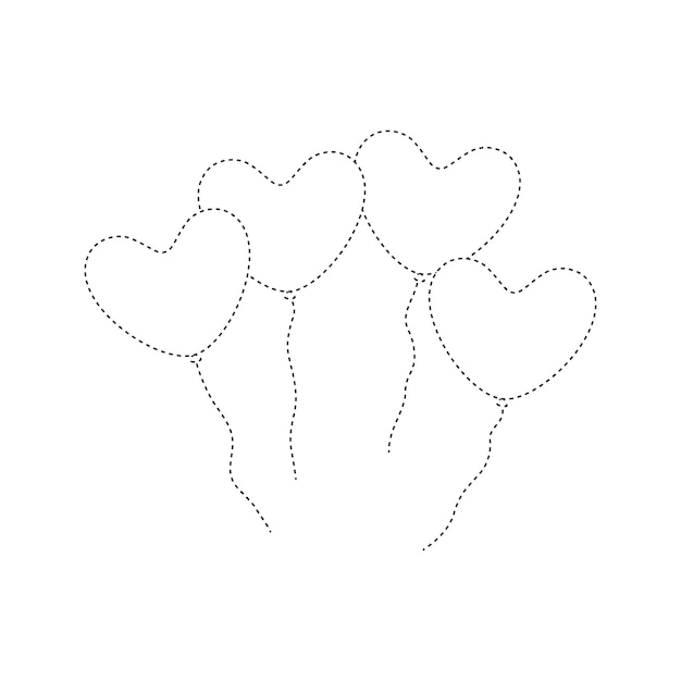 Heart balloon tracing worksheet for kids