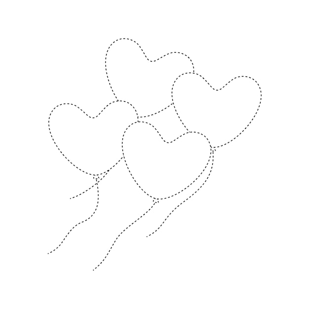 Vector heart balloon tracing worksheet for kids