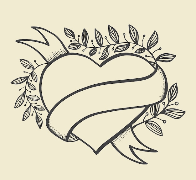 Vector heart banner hand drawn style