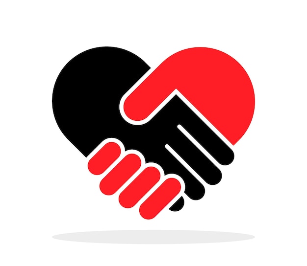 Heart black and red color Handshake symbol forming a heart Love symbol Vector illustration