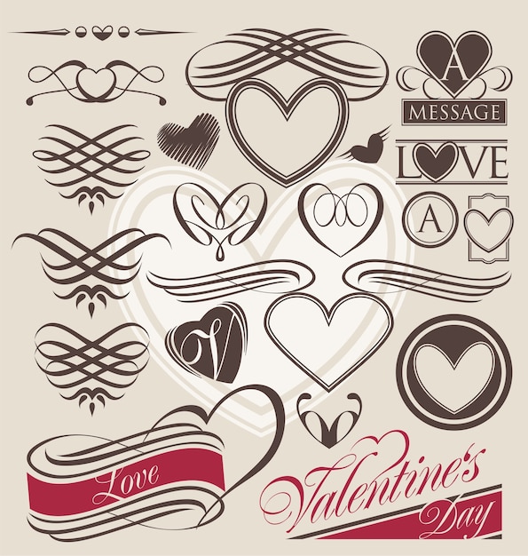 Heart calligraphic design elements for valentine's day