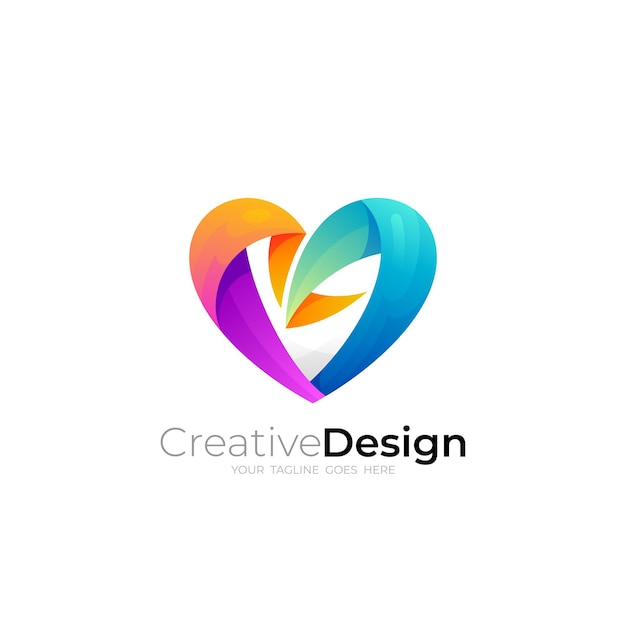 Heart care logo and colorful design template community