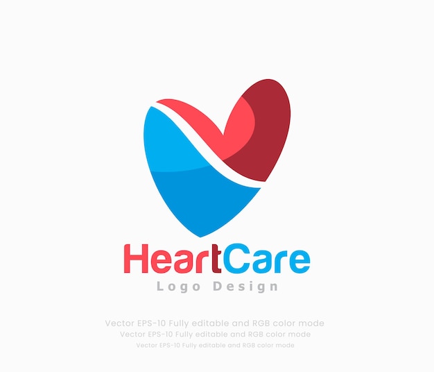 Дизайн логотипа по уходу за сердцем с красной и синей формой сердца