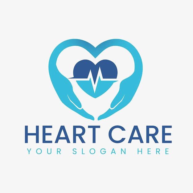 Heart care logo template. Circle heart pulse medical care logo template design icon symbol.