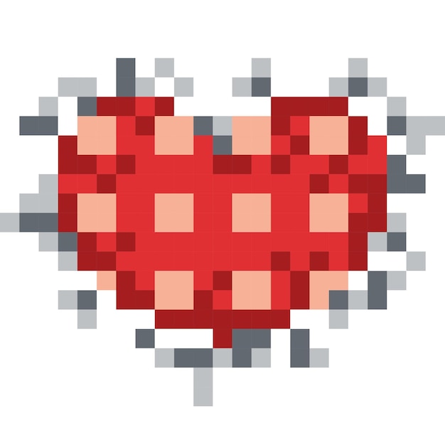 Vector heart cartoon icon in pixel style