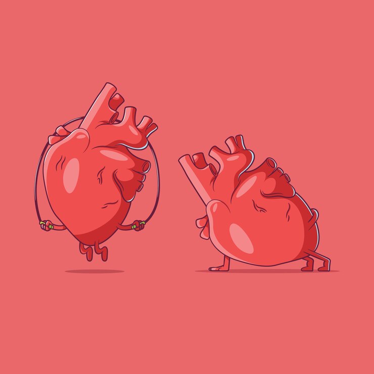 Vector heart character playing sport vector illustration health sports active design concept