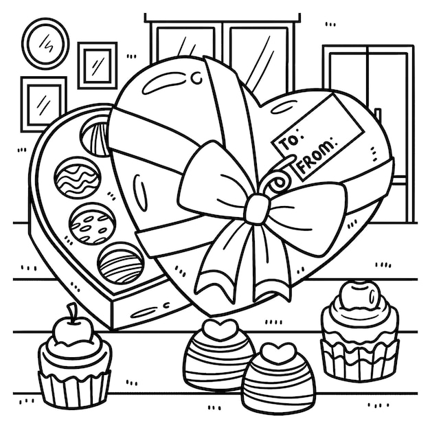 Сердце Коробка Конфеты День Святого Валентина Раскраски