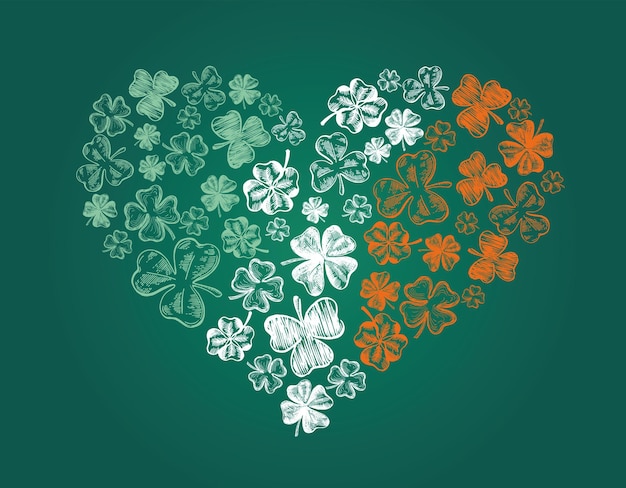 Heart of clover Patricks day Hand drawn style