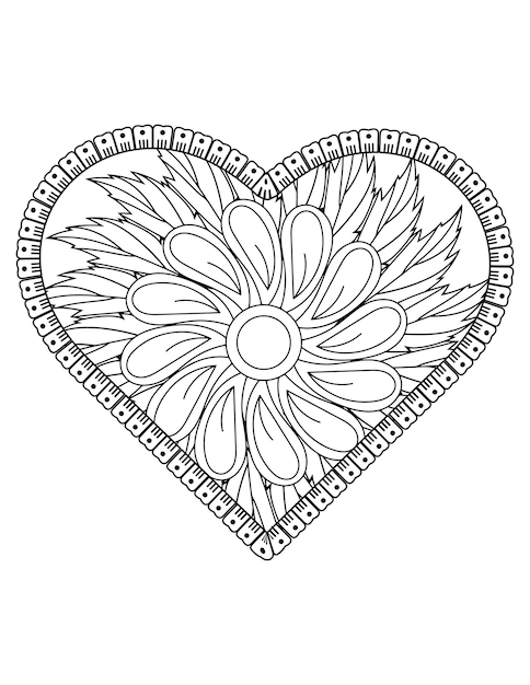 Pagina da colorare del cuore per adulti e bambini. vettore di colorazione di amore. disegno del modello di san valentino. amare l'arte