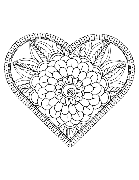 Pagina da colorare del cuore per adulti e bambini. vettore di colorazione di amore. disegno del modello di san valentino. valentino