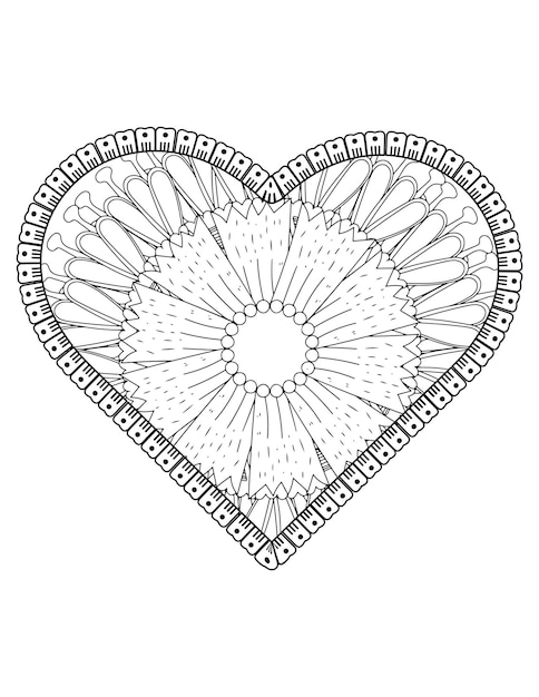 Pagina da colorare del cuore per adulti e bambini. vettore di colorazione di amore. disegno del modello di san valentino. valentino