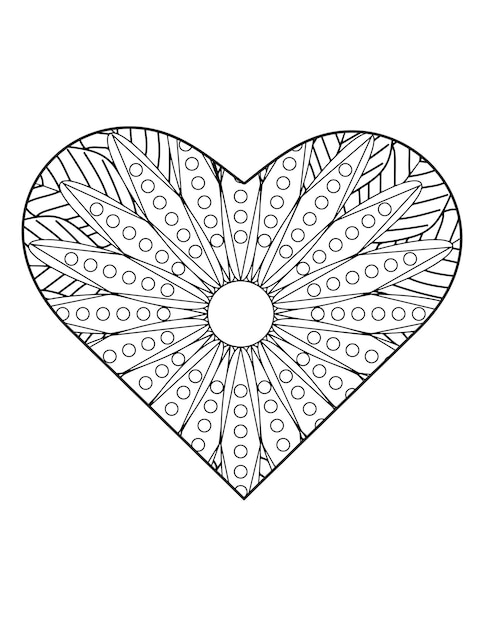 Heart coloring page, flower coloring book for adults, heart shape, heart ornament.