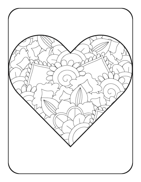 Раскраска Сердце Форма сердца с цветочным узором мандалы Раскраска для взрослых