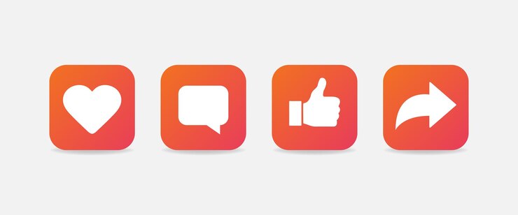 Vector heart, comment, thumbs up and repost symbols. gradient social media icons isolated. vector eps10