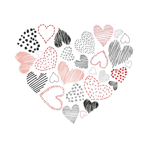 Heart composition from doodle elements. vector hearts. template for postcards, digital design.