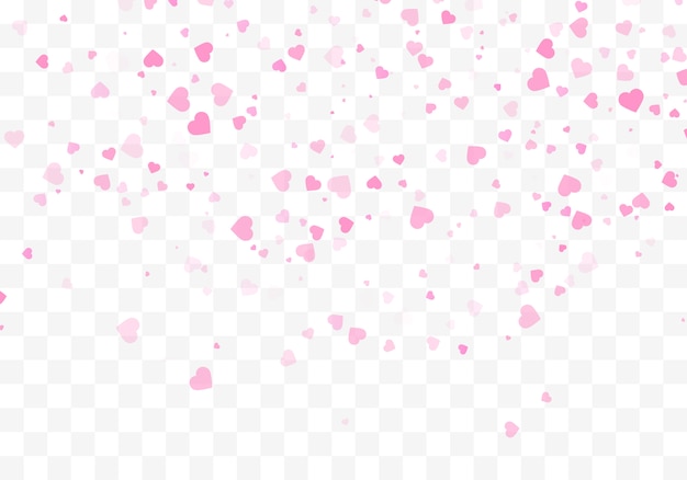 Heart confetti falling down isolated. valentines day concept. heart shapes overlay background