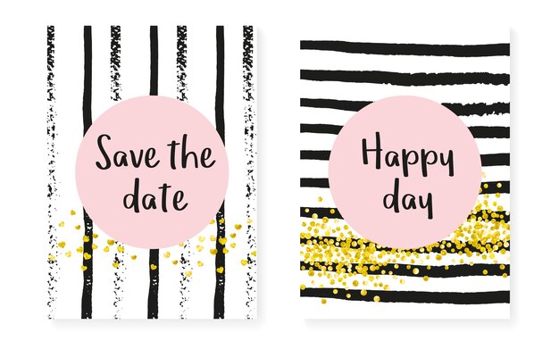 Heart Confetti. Hand Drawn Stardust Set. Black Cover. Golden Scatter Frame. Stripe Trendy Textile. Rose Holiday Wallpaper. Pink Premium Art. Stripe Heart Confetti