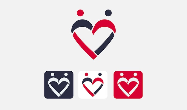 Heart connecting two people creative logo concept, SET includes 3 icons variations. Vecto logo eleme