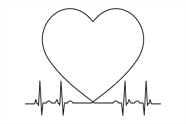 heart continuous one line art drawing color shape love sign outline vector illustration