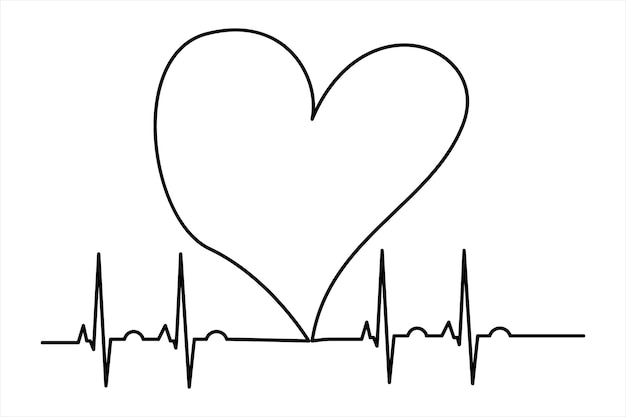 heart continuous one line art drawing color shape love sign outline vector illustration