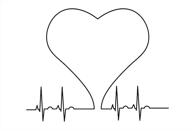 heart continuous one line art drawing color shape love sign outline vector illustration