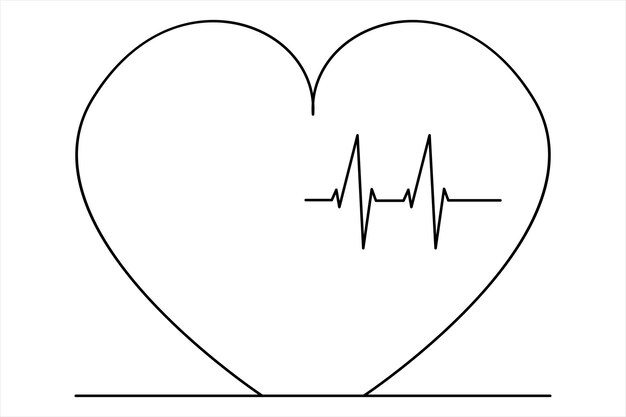 heart continuous one line art drawing color shape love sign outline vector illustration