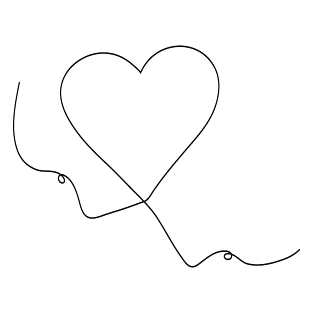 heart continuous one line art drawing color shape love sign outline vector illustration