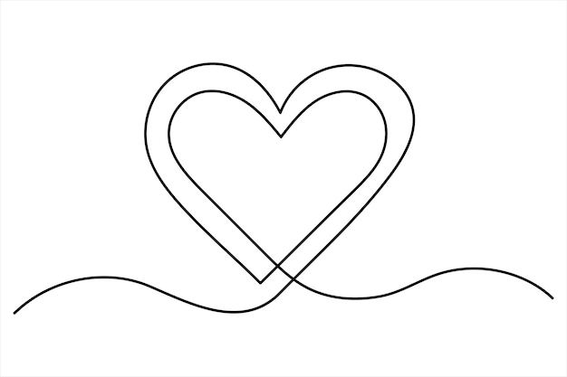 heart continuous single line art drawing minimalistic doodle vector illustration