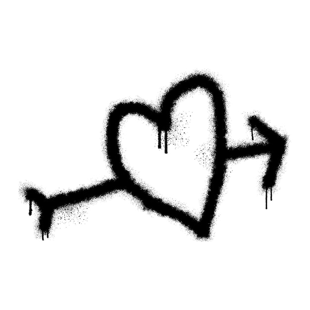 Vector heart and cupids arrow with black spray paint