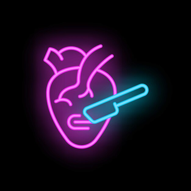 Vector heart cut icon outline vector clinic patient cardiac surgery neon color isolated on black