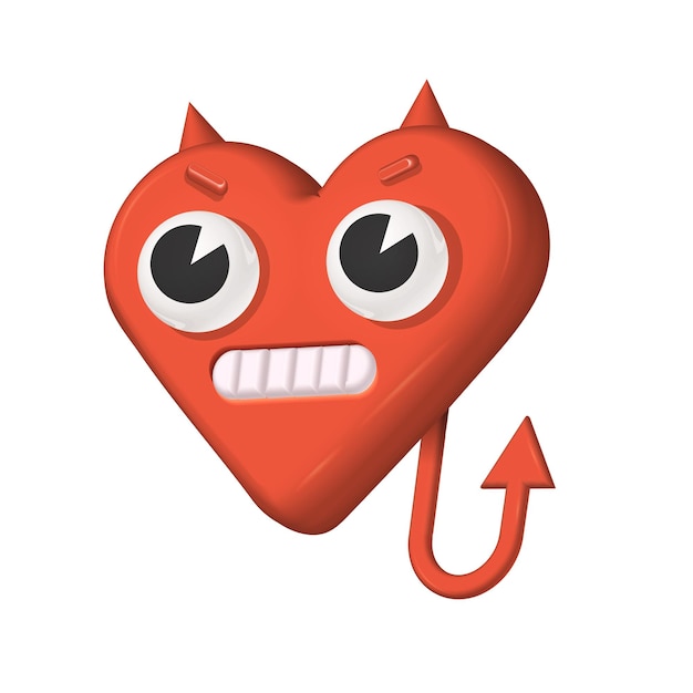 Heart devil mascot with horns and tail for valentines day d render cartoon vector art illustration i